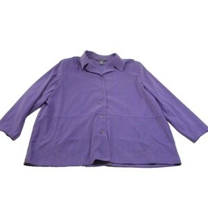 Jessica Holbrook Jacket 2X Purple‎ Easy Care Button Down Faux Pockets Stretch